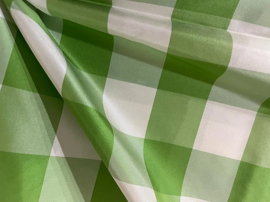 100% PURE SILK TAFFETA FABRIC GREEN IVORY PLAIDS 54" wide TAFC65[1]