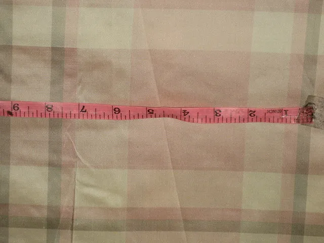 100% Pure Silk Taffeta Fabric Pink,Grey &amp; Cream plaidsTAFC32[4] 54&quot; wide available for wholesale preorder only