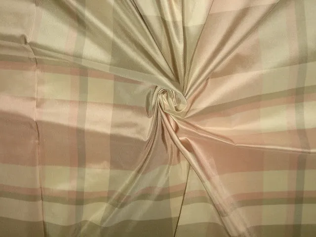 100% Pure Silk Taffeta Fabric Pink,Grey &amp; Cream plaidsTAFC32[4] 54&quot; wide available for wholesale preorder only