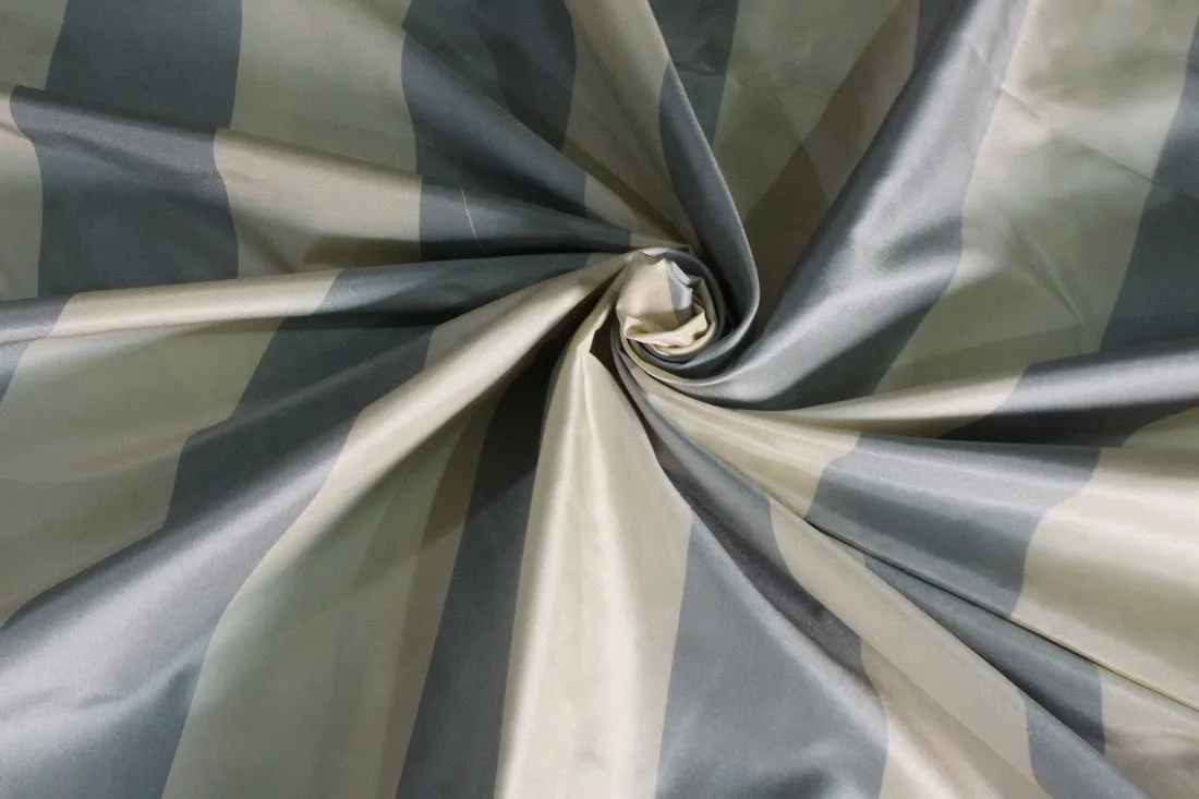 100% Silk Taffeta Fabric 54&quot; wide Dark ivory blueish grey Stripes TAFS159[2]