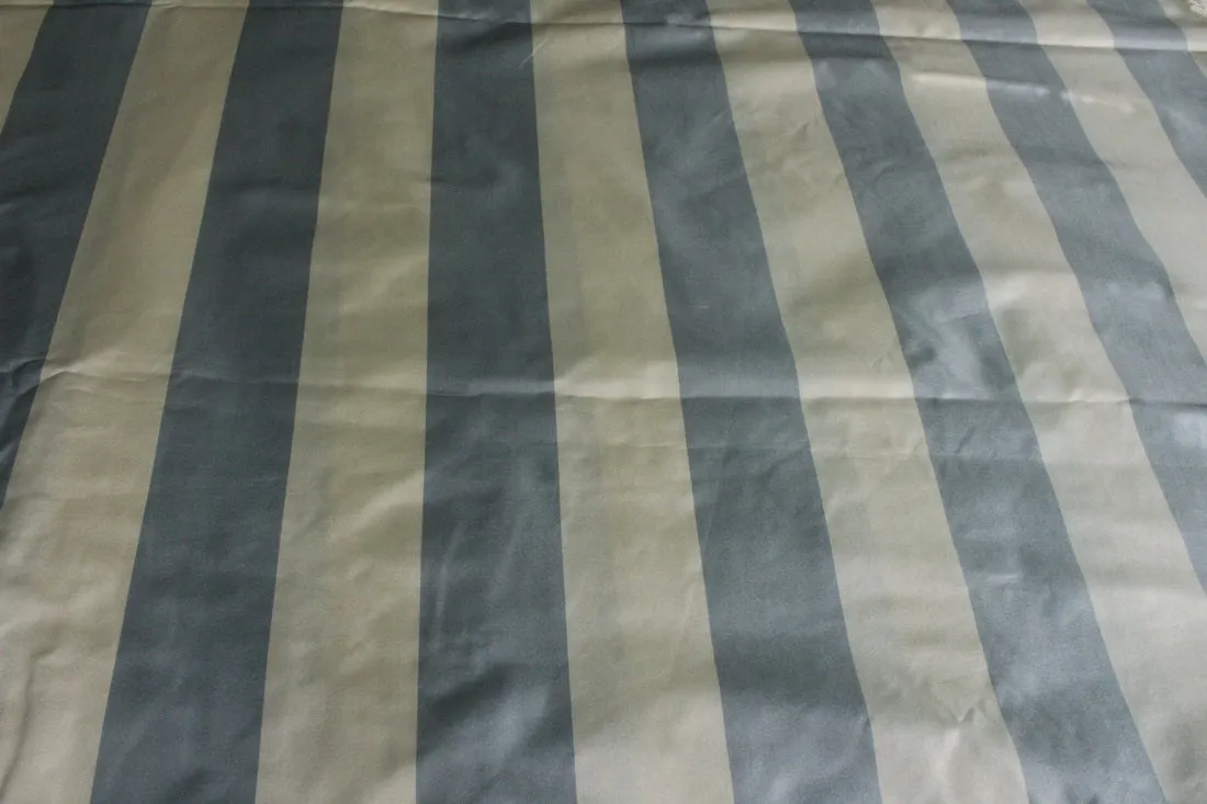 100% Silk Taffeta Fabric 54&quot; wide Dark ivory blueish grey Stripes TAFS159[2]