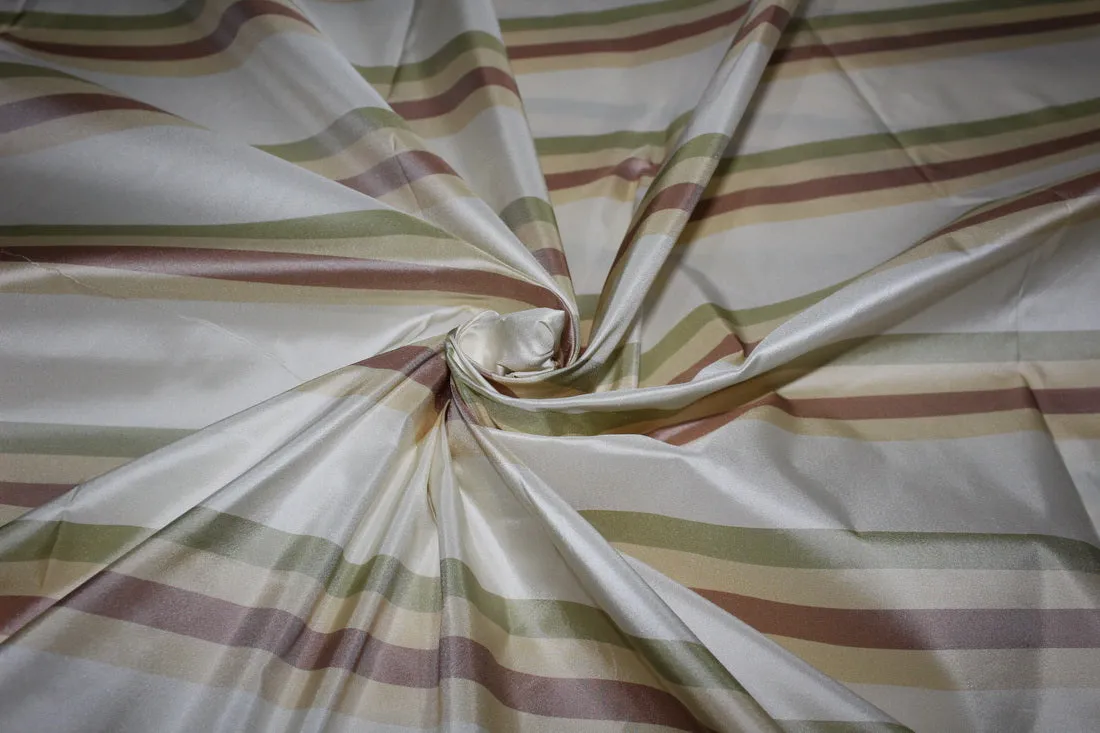 100% Silk Taffeta Fabric cream ,dusty rose,light olive Stripes TAFS160[1] 54&quot; wide