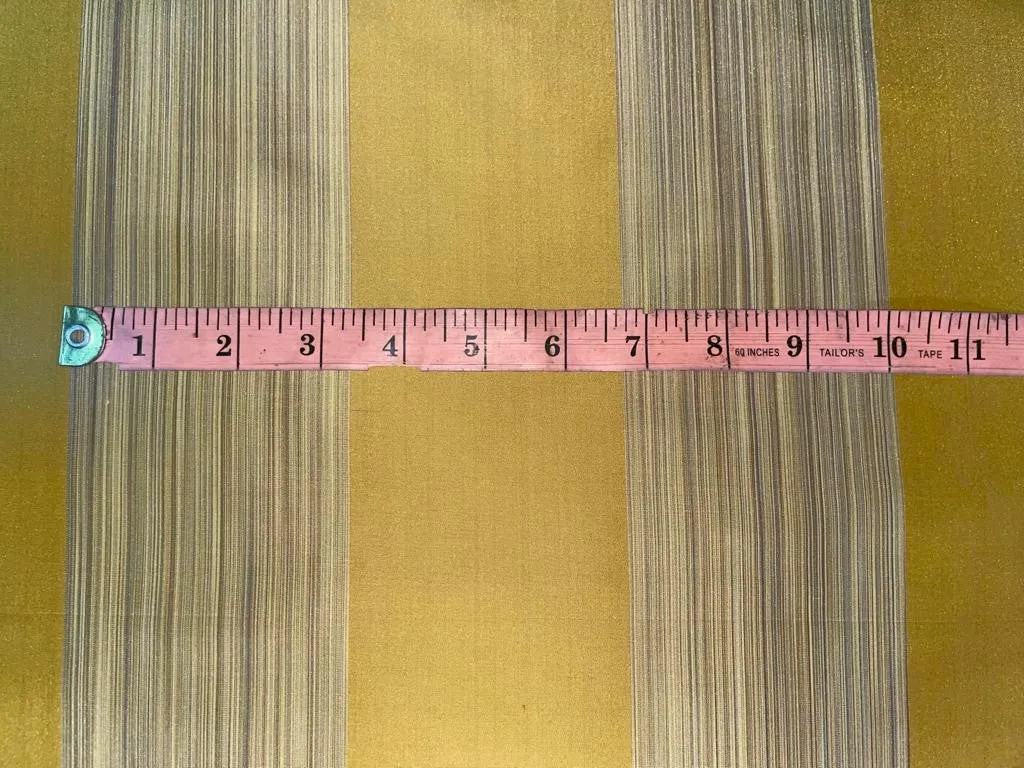 100% SILK TAFFETA FABRIC multi color horizontal stripes dark mustard 54" wide TAF#S56