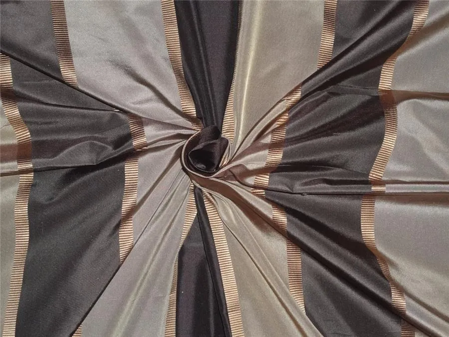 100% silk taffeta stripe dark brown and taupe with gold ribbed stripe 54" wide TAFSJ16[2]