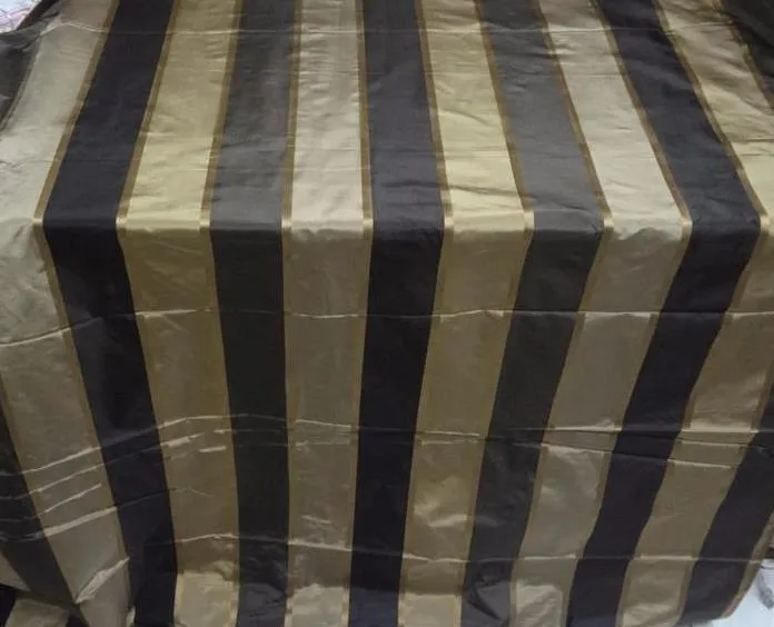 100% silk taffeta stripe dark brown and taupe with gold ribbed stripe 54" wide TAFSJ16[2]