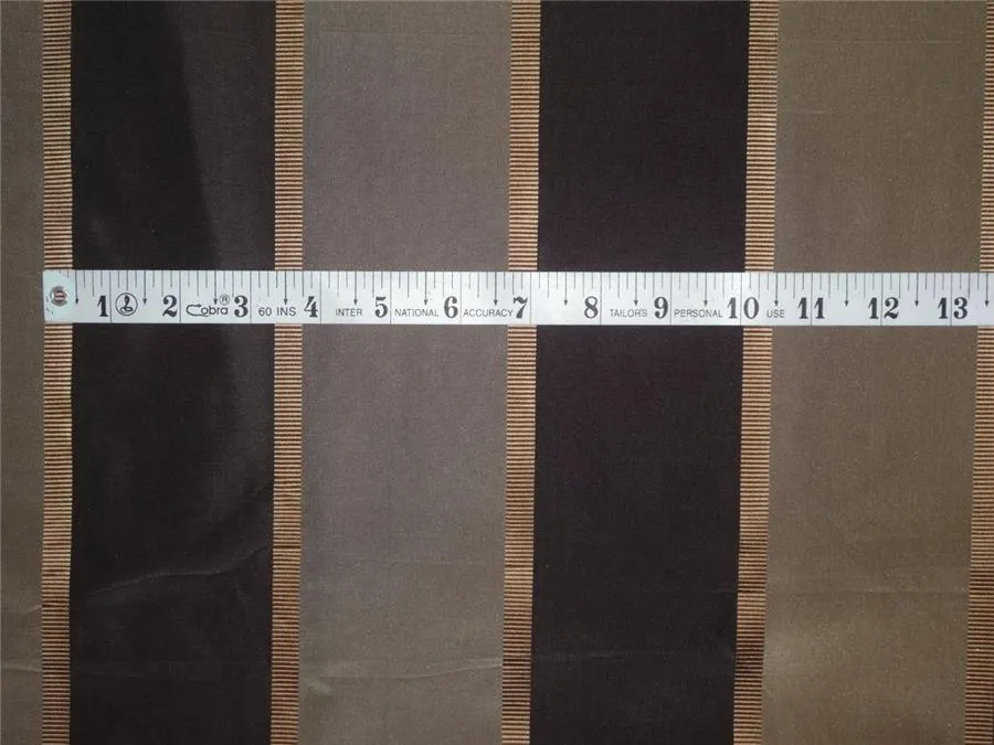 100% silk taffeta stripe dark brown and taupe with gold ribbed stripe 54" wide TAFSJ16[2]