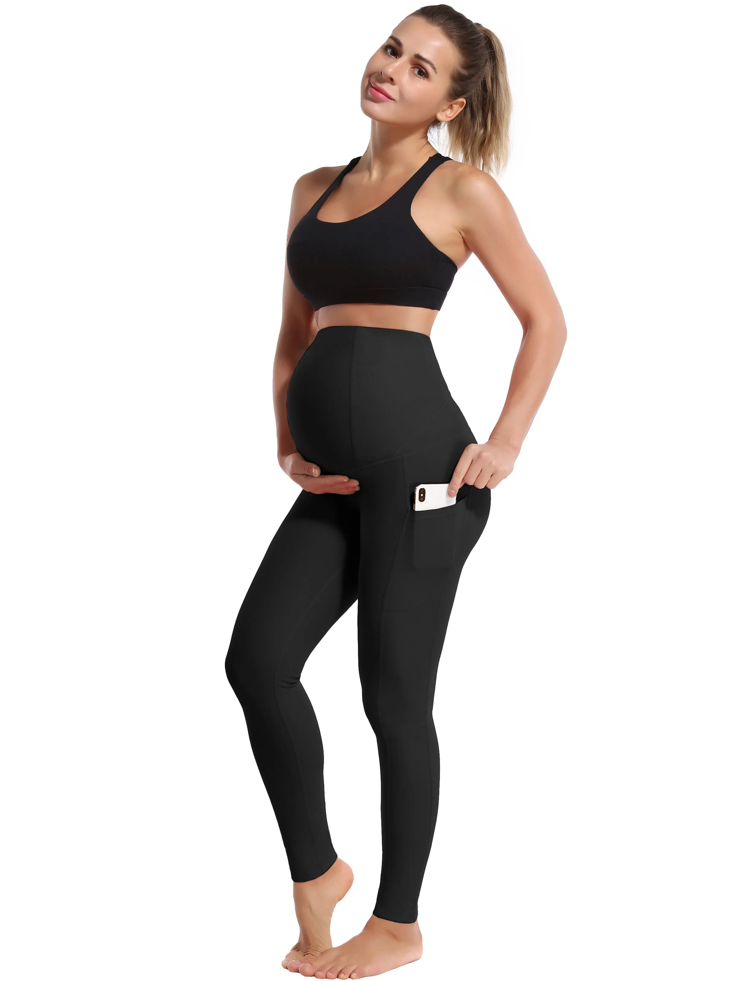 26" Side Pockets Maternity Jogging Pants black_Jogging