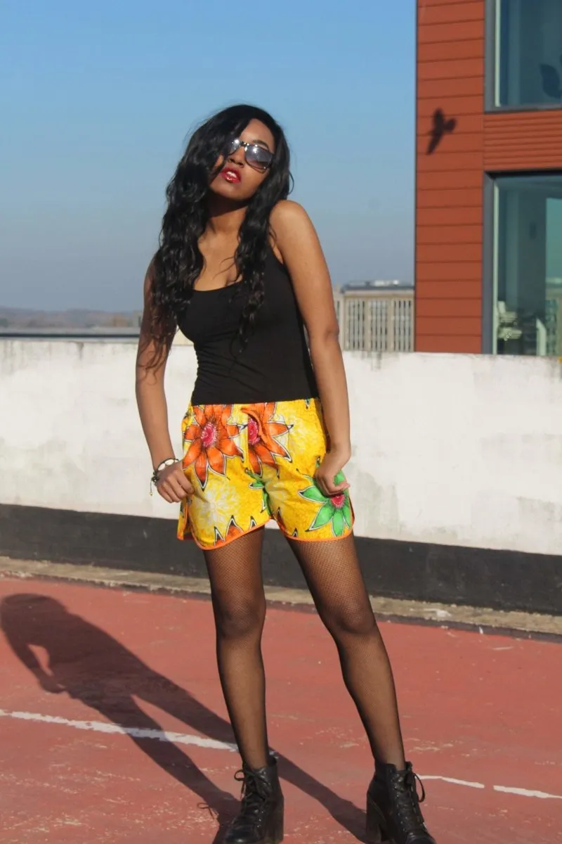 African Print Shorts in Yellow Ankara Print - Festival Shorts