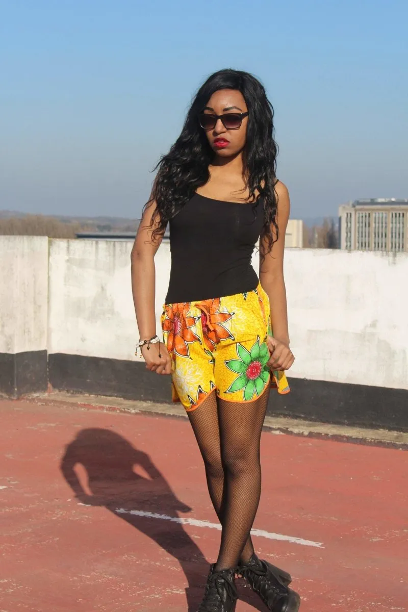 African Print Shorts in Yellow Ankara Print - Festival Shorts