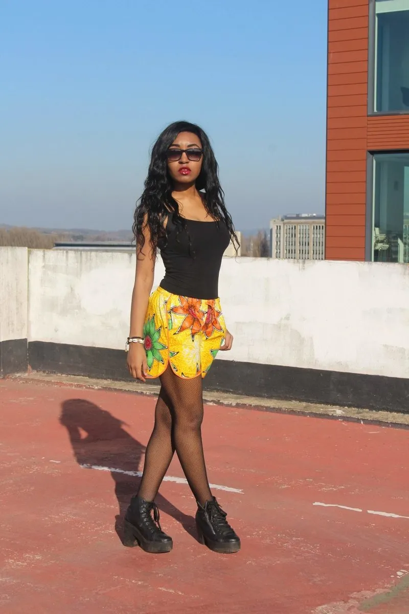 African Print Shorts in Yellow Ankara Print - Festival Shorts