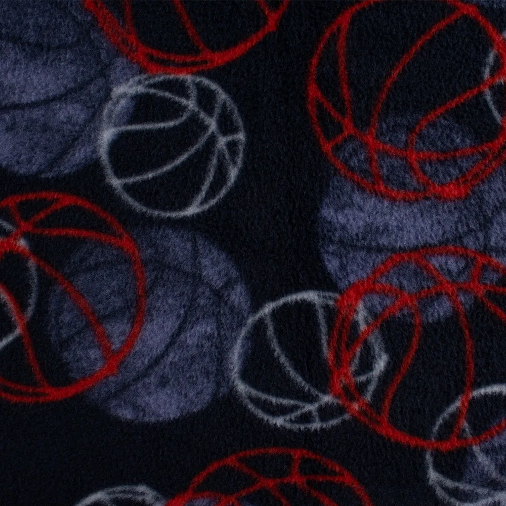 Anti Pill Fleece Print - FRESH -  Basketballs - Navy / Denim