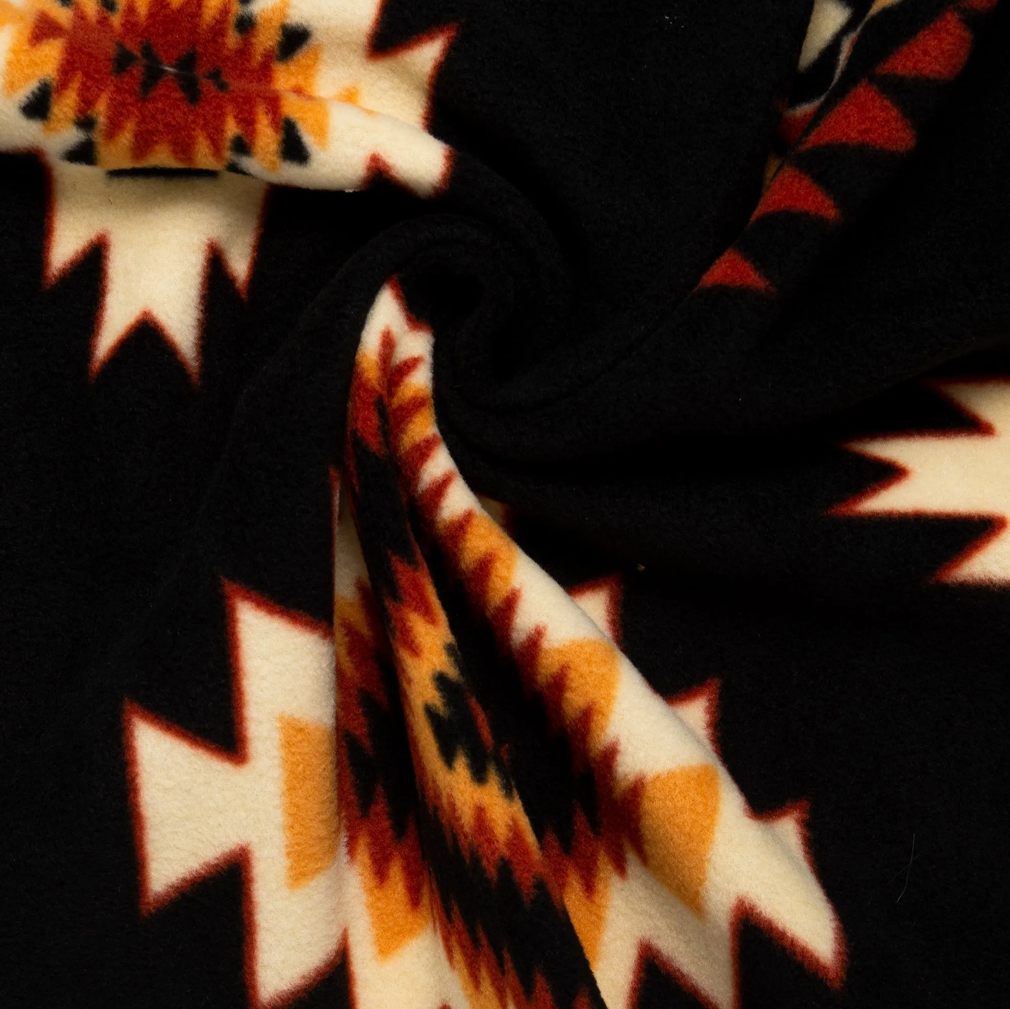 Anti Pill Fleece Print - SLIPPY - Navajo - Black