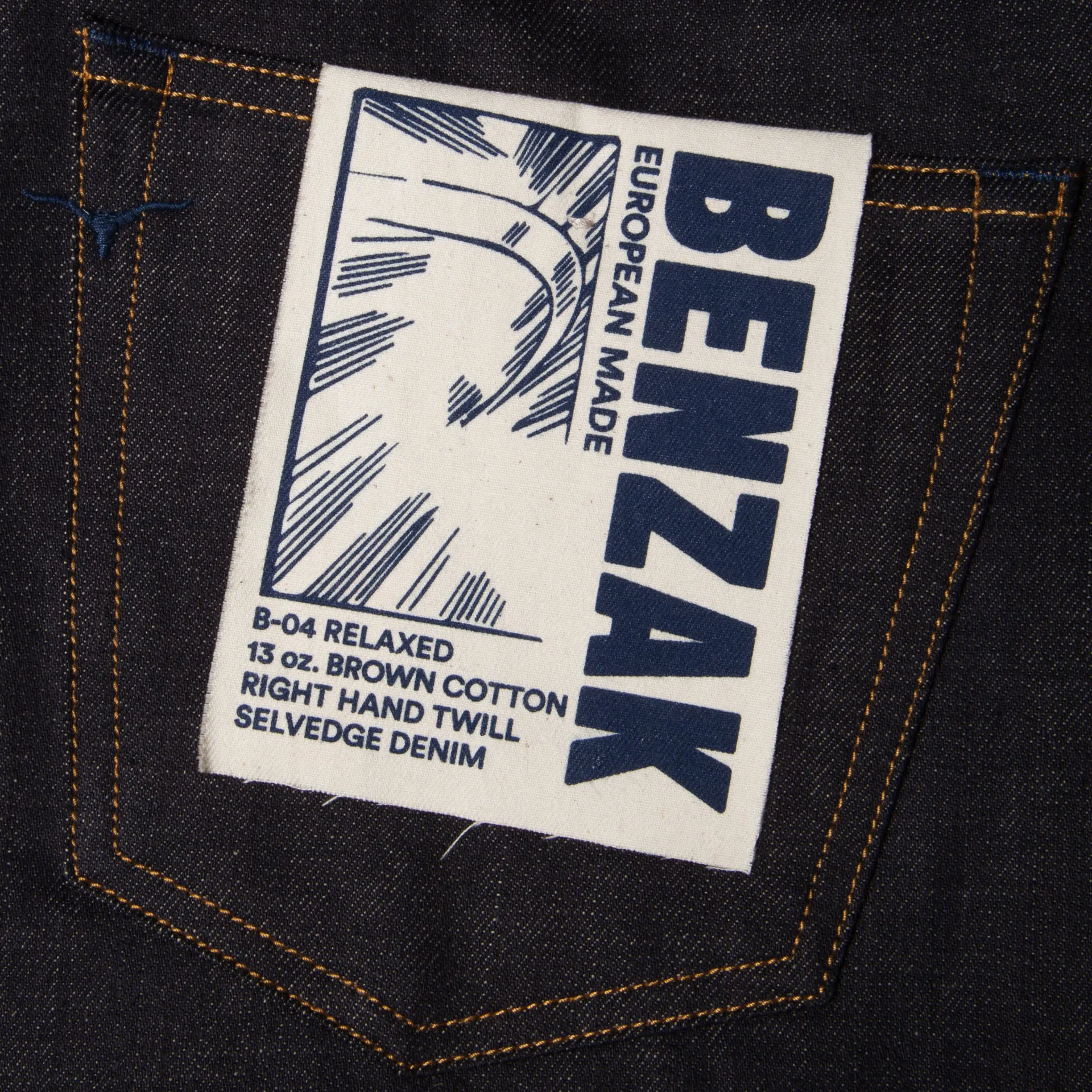 B-04 RELAXED TAPERED 13 oz. brown cotton selvedge