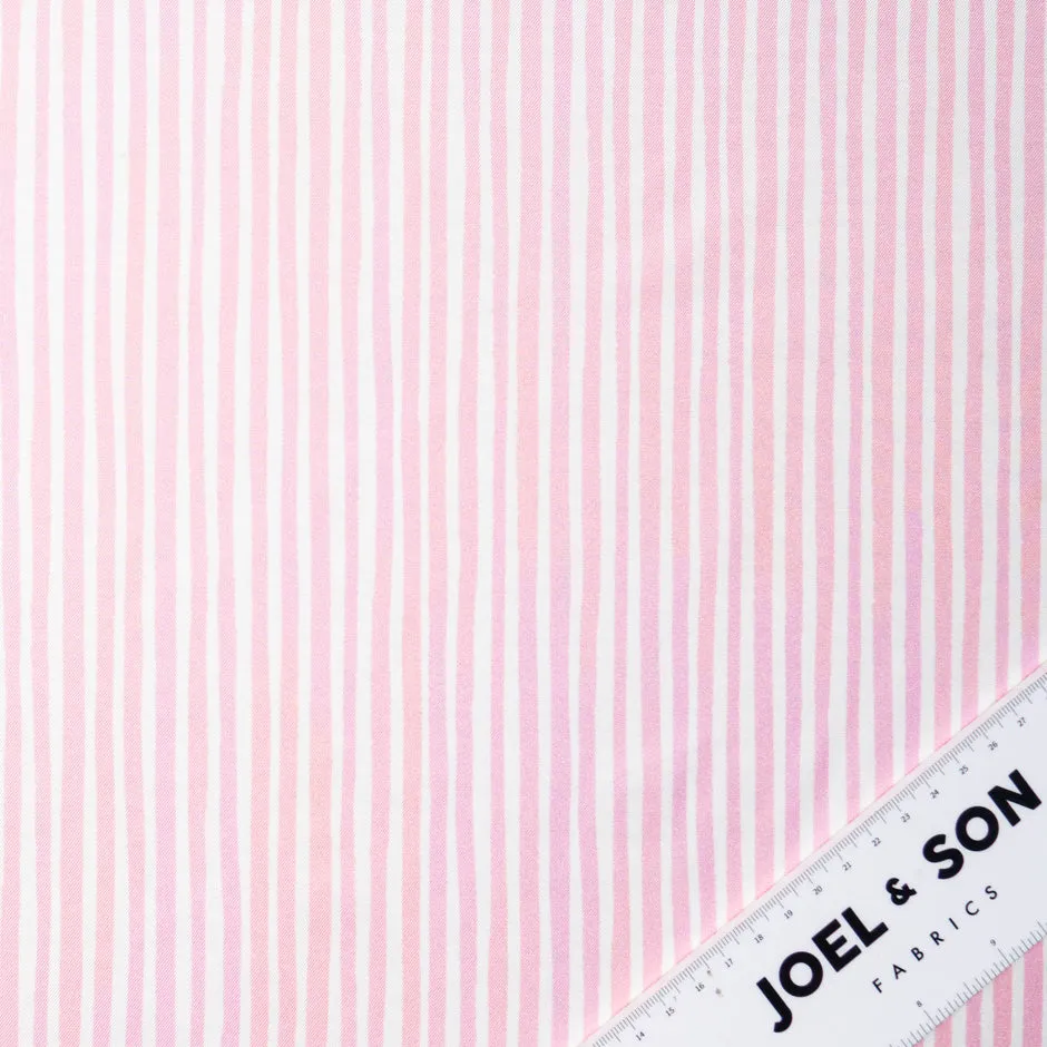 Baby Pink & White Striped Pure Silk Twill