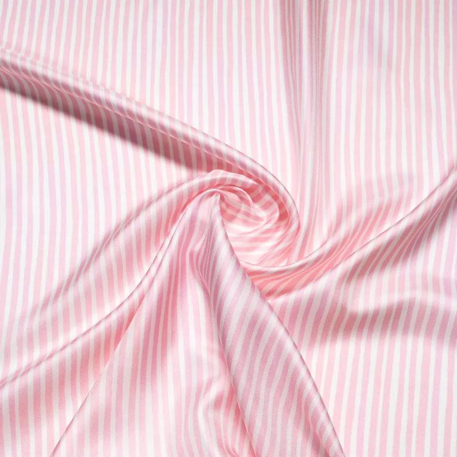 Baby Pink & White Striped Pure Silk Twill