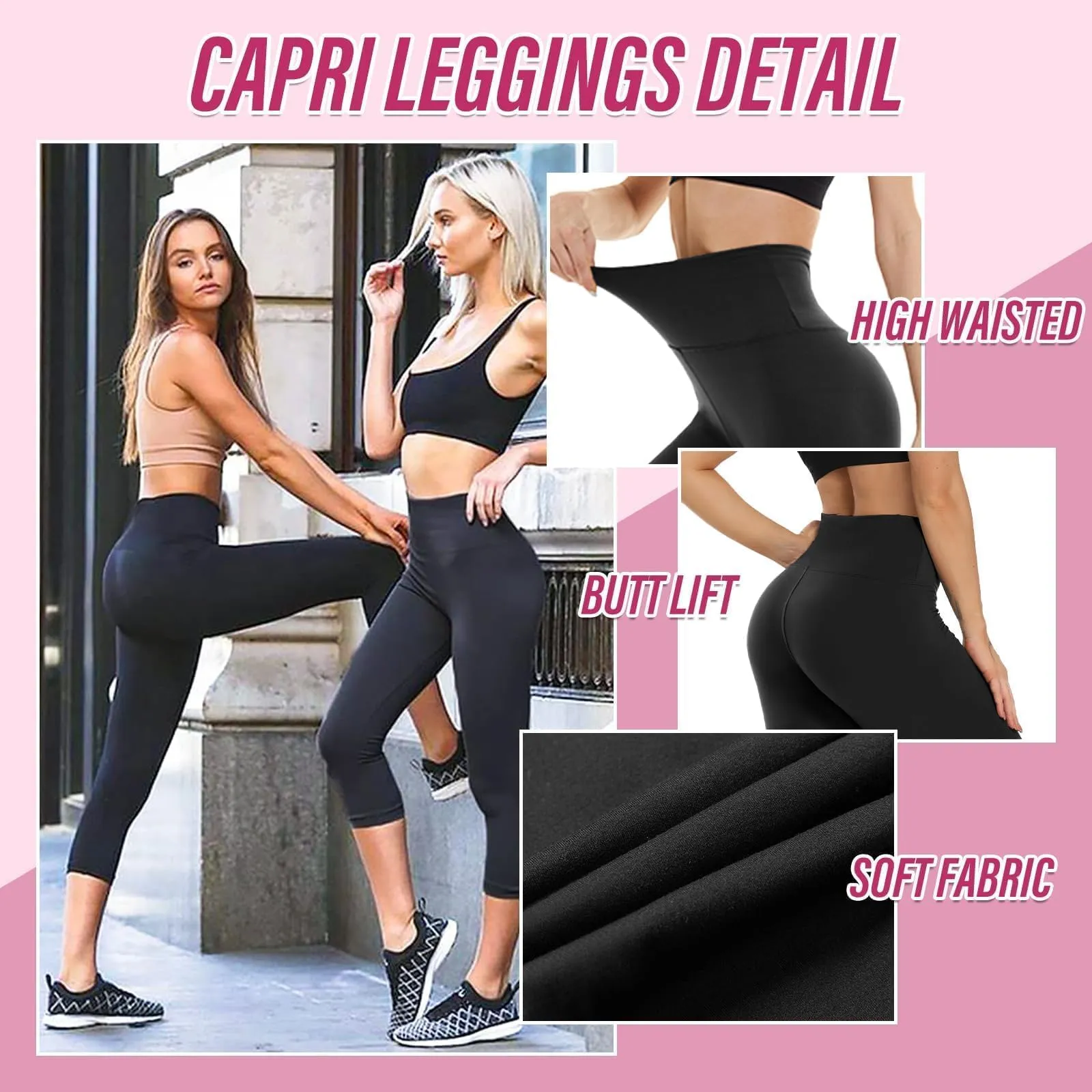 CAMPSNAIL 4 Pack Capri Leggings for Women - High Waisted Capris Soft Tummy Control Yoga Pants Workout Tights