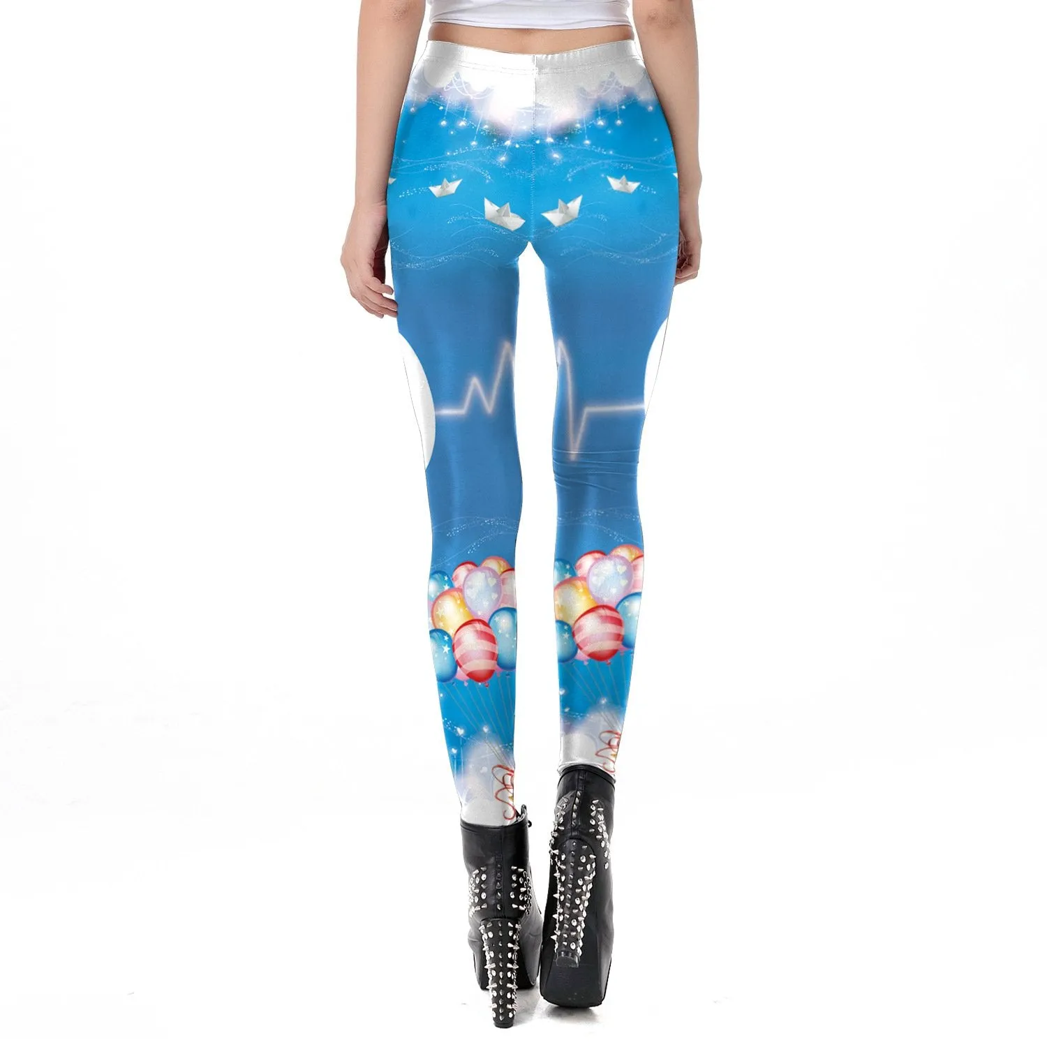 Cartoon Print Middle Waist Elastic Women Skinny Christmas Leggings