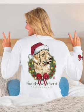 Christmas Wreath Dog Long Sleeve Tee by Simply Southern