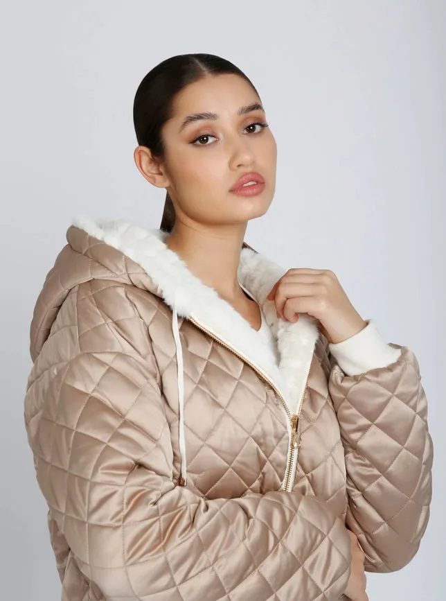 Fawn Reversible Faux Fur Hoodie - Taupe