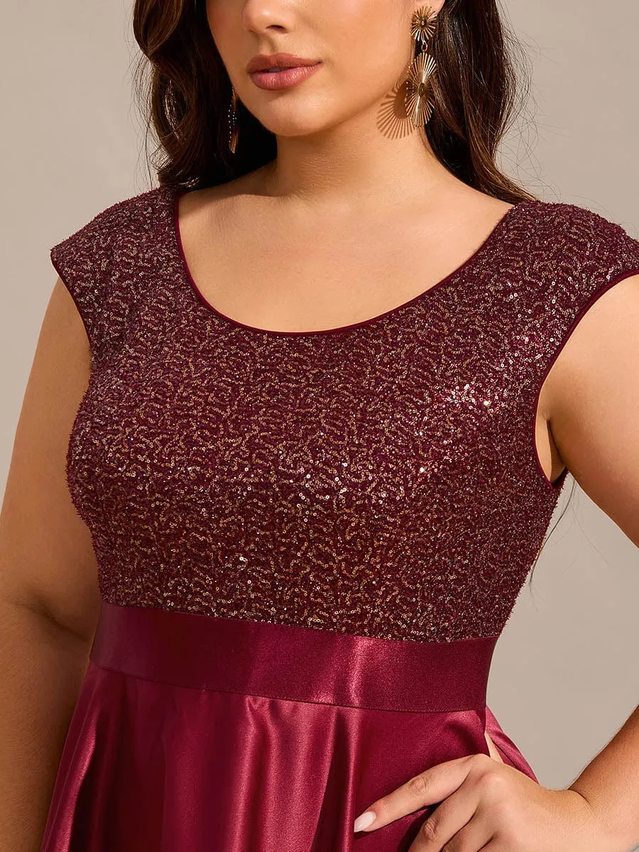 Faye | Sleeveless Sequin Top High-Low Formal Evening Dress with Satin