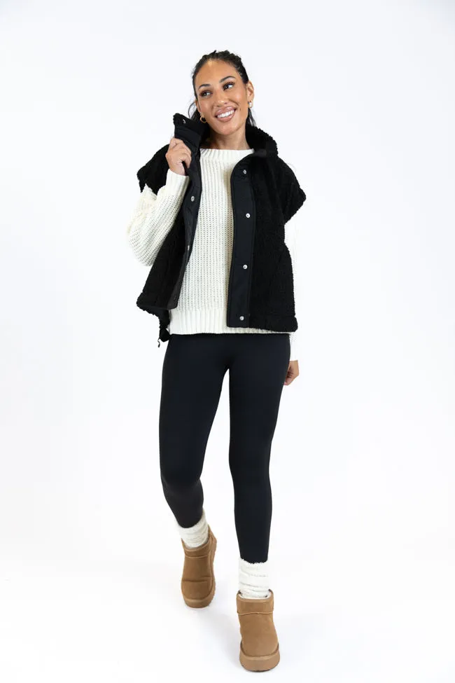 Feel It All Black Oversized Sherpa Vest SALE