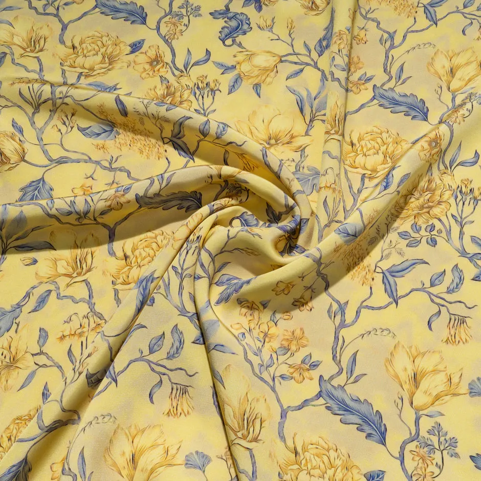 Floral Printed 4 Ply Yellow Silk Crêpe