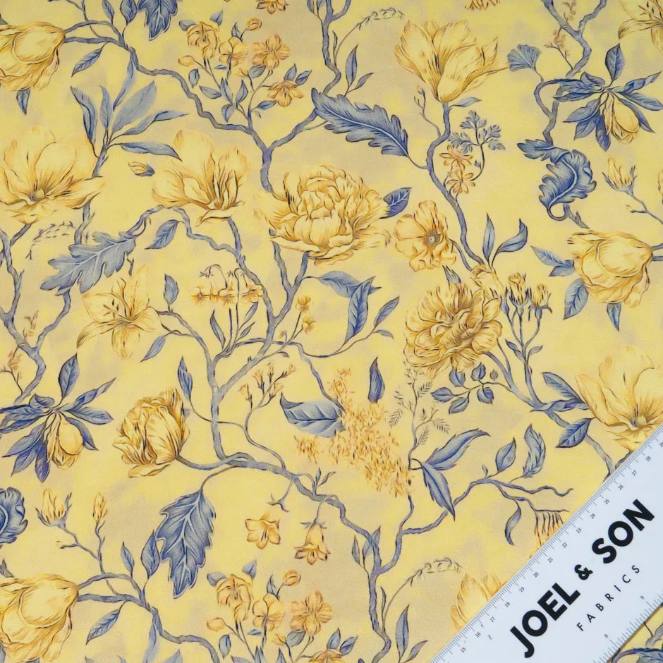 Floral Printed 4 Ply Yellow Silk Crêpe