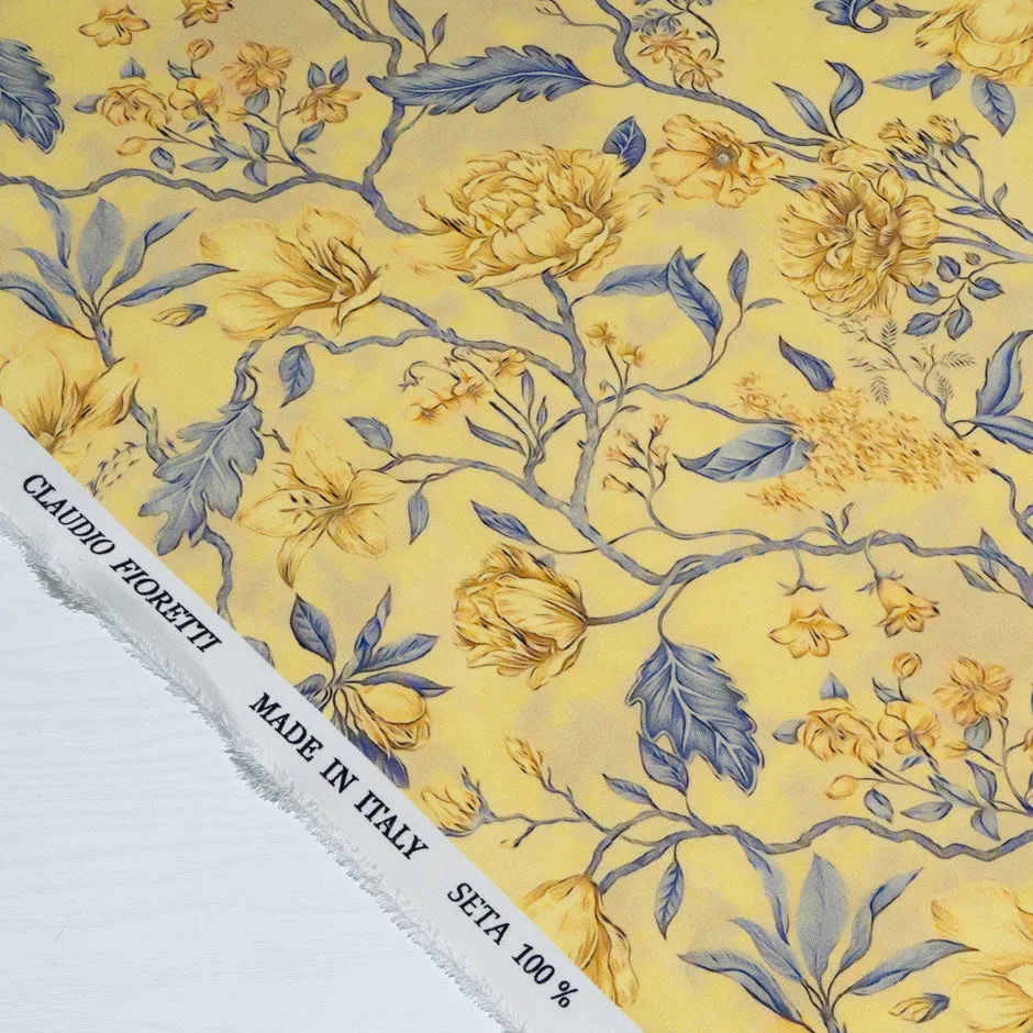 Floral Printed 4 Ply Yellow Silk Crêpe