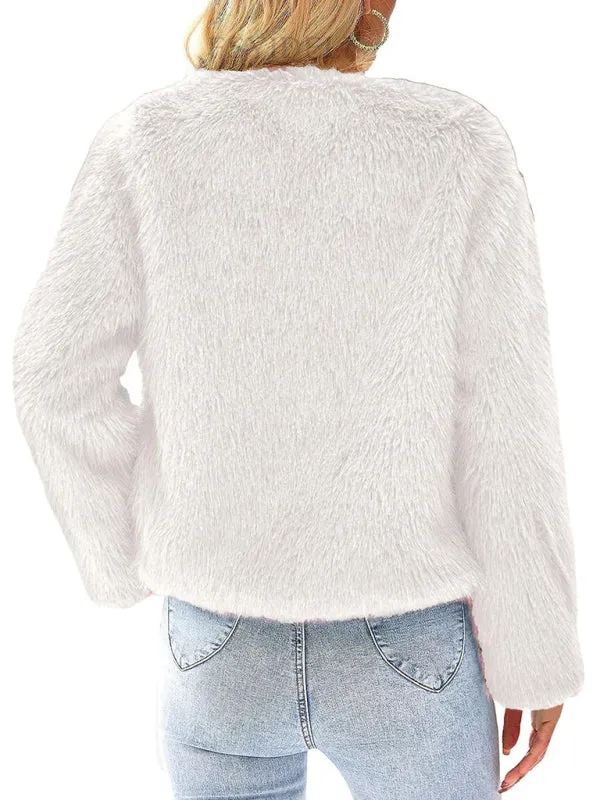 Fluffy Faux-fur Winter Open Front Fuzzy Jacket