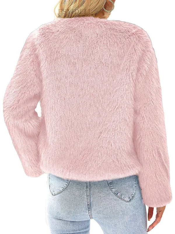 Fluffy Faux-fur Winter Open Front Fuzzy Jacket