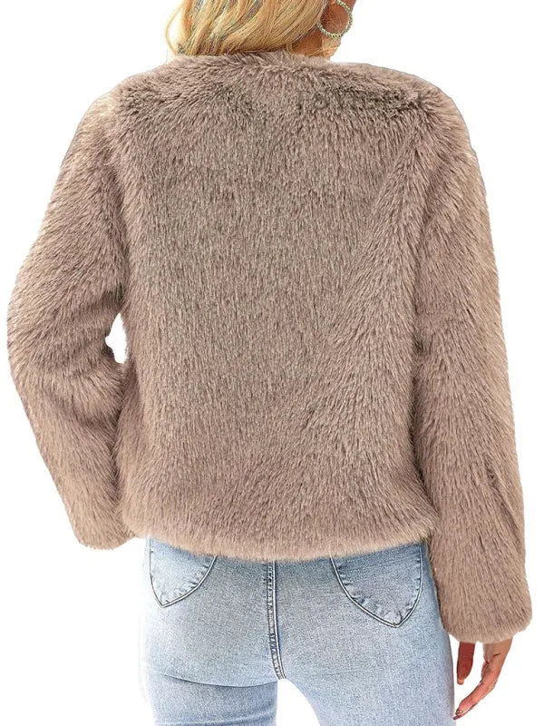 Fluffy Faux-fur Winter Open Front Fuzzy Jacket