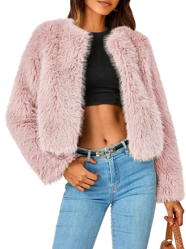 Fluffy Faux-fur Winter Open Front Fuzzy Jacket