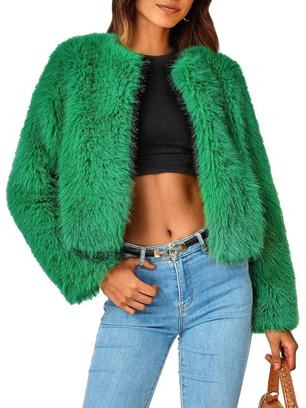 Fluffy Faux-fur Winter Open Front Fuzzy Jacket