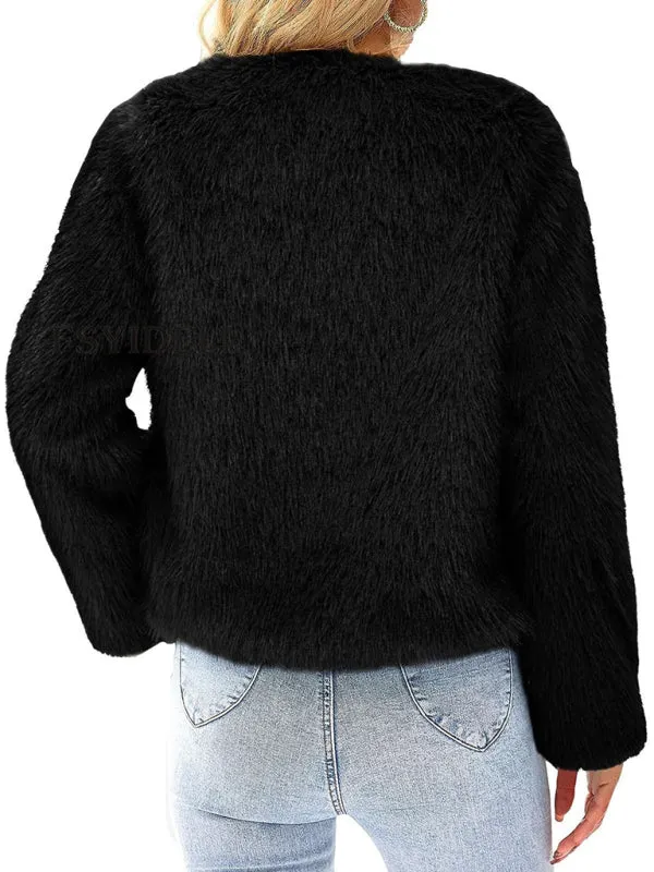 Fluffy Faux-fur Winter Open Front Fuzzy Jacket