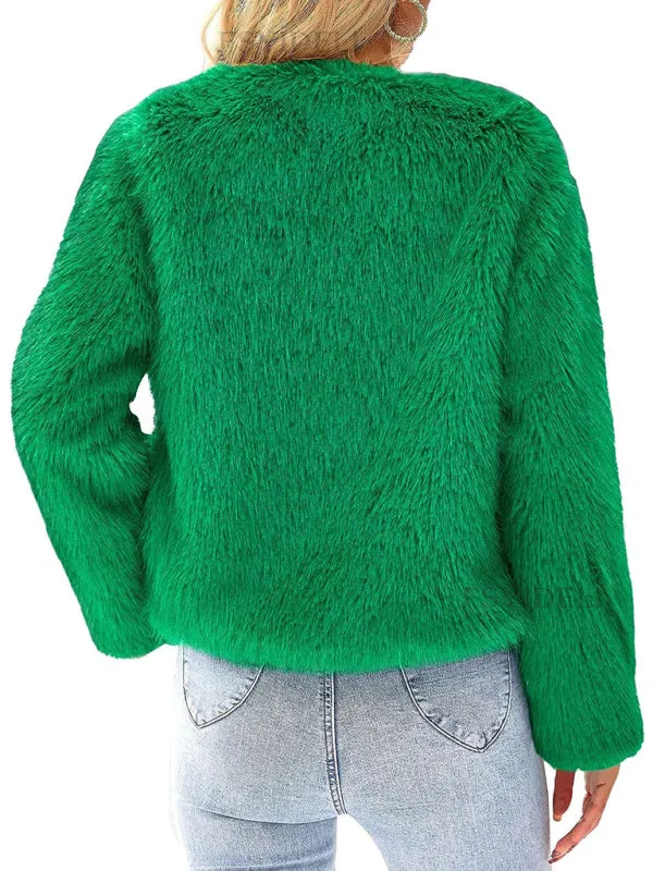 Fluffy Faux-fur Winter Open Front Fuzzy Jacket