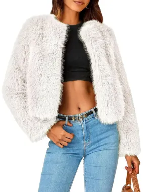 Fluffy Faux-fur Winter Open Front Fuzzy Jacket