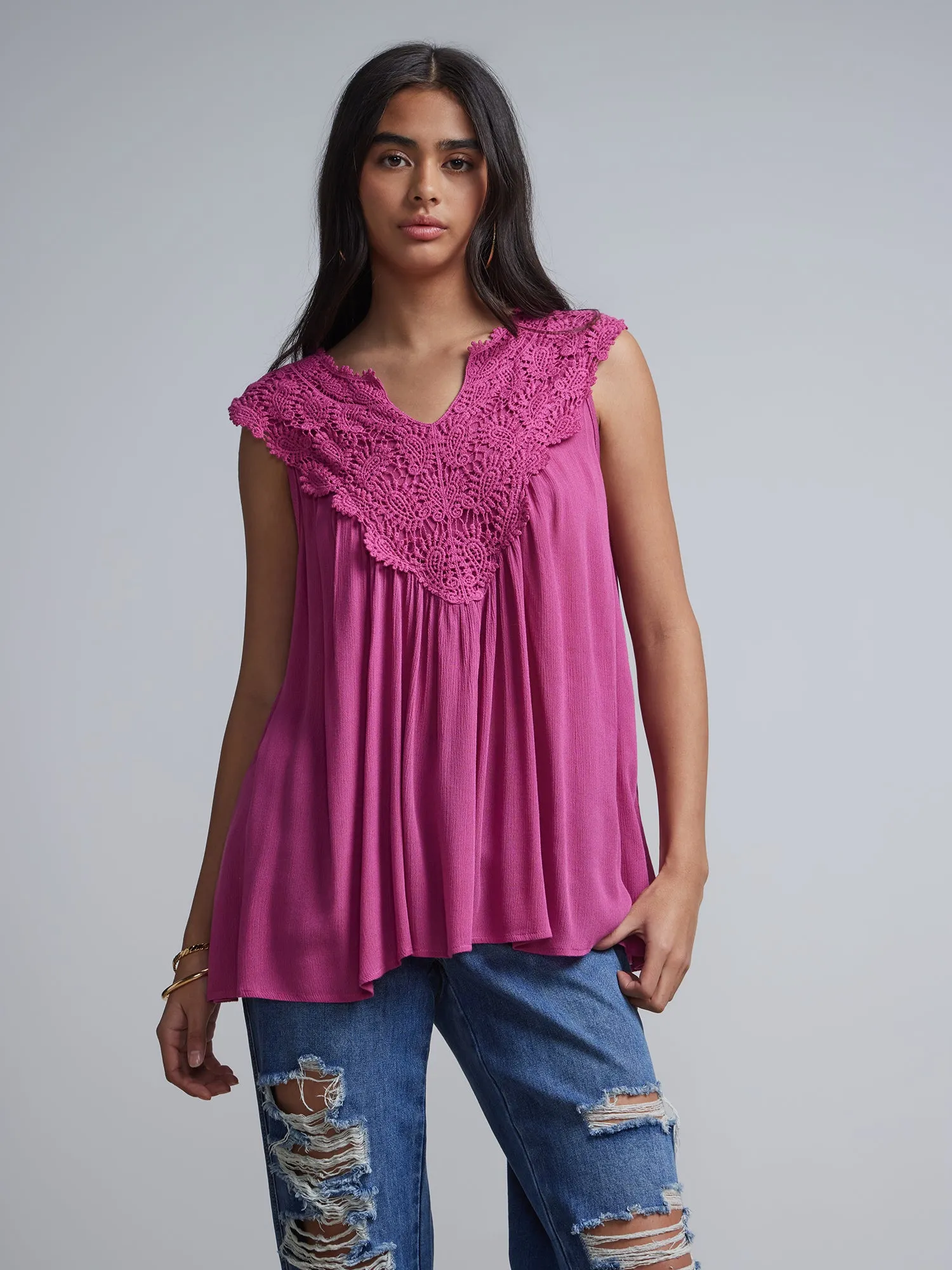 Lace-Detail Relaxed Top