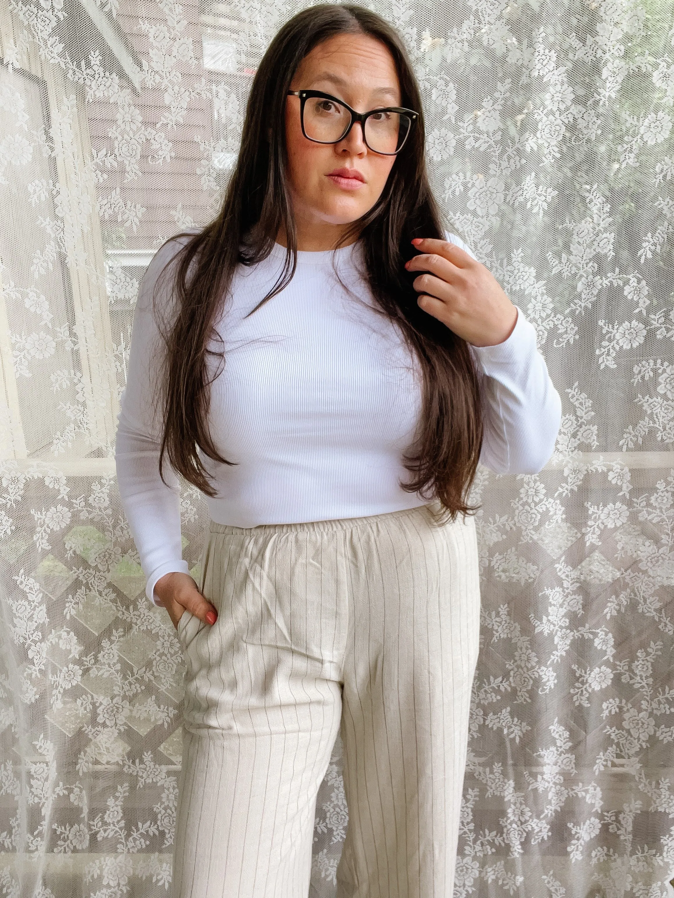 Long-Sleeved Crop Ribbed Top