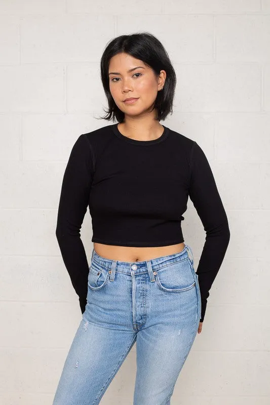 Long-Sleeved Crop Ribbed Top