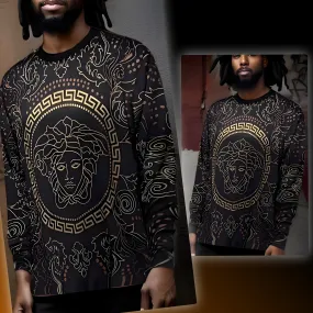 ^LUXURY^ (ITALIAN STYLE) LONG SLEEVE TEES (BLACK-GOLD MULTI)