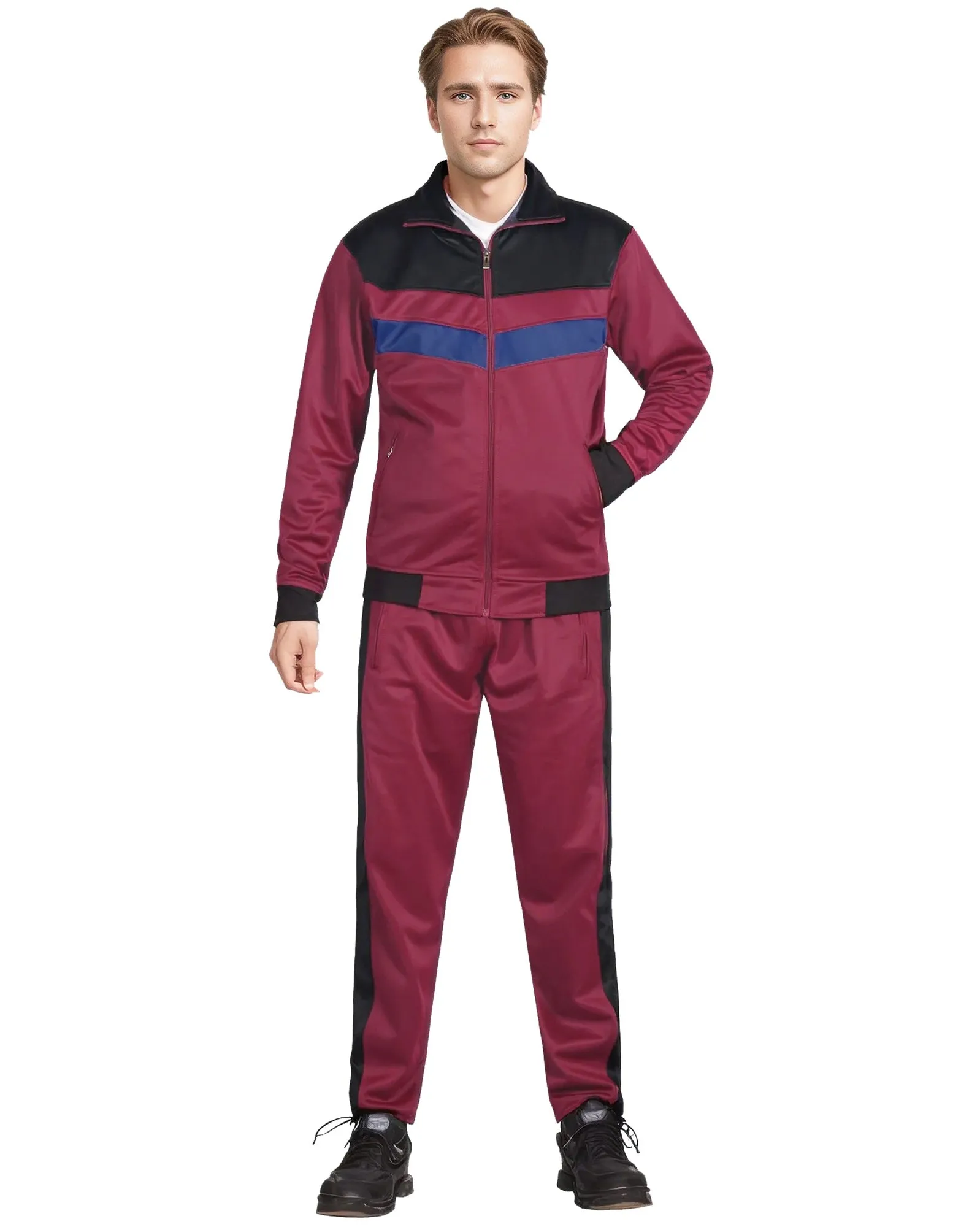 Men's Tracksuit Warm-Up 2-piece Retro Style Track Jacket & Pants Matching Set