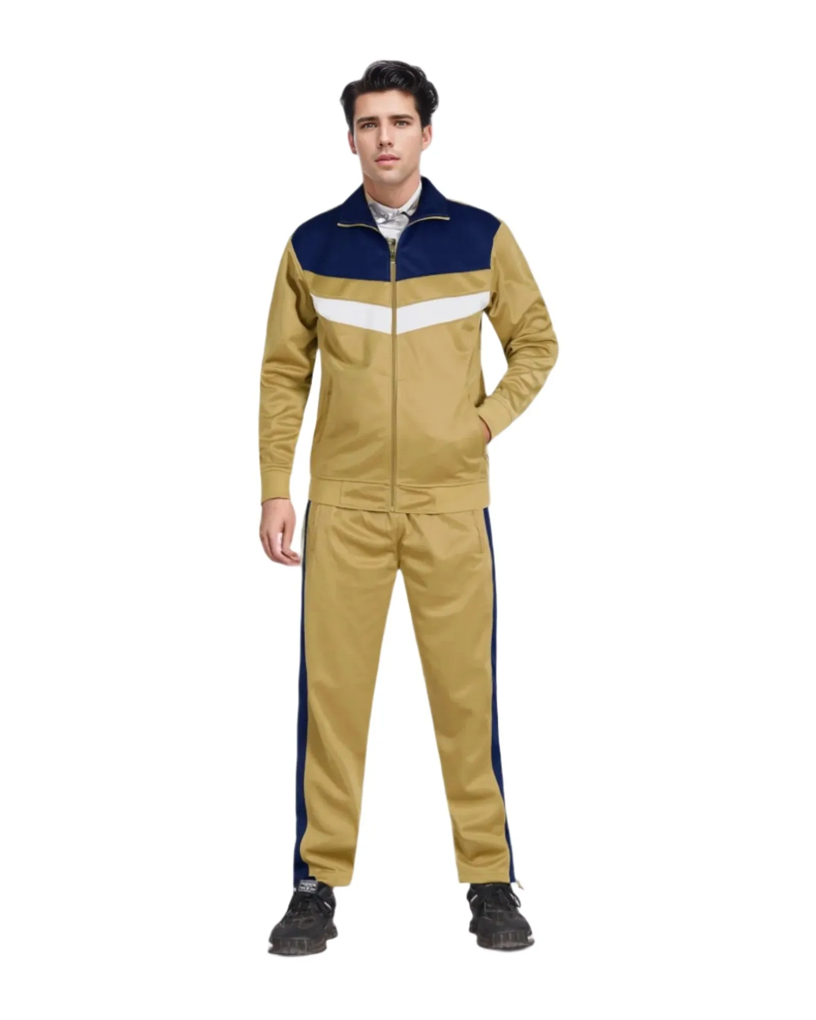 Men's Tracksuit Warm-Up 2-piece Retro Style Track Jacket & Pants Matching Set