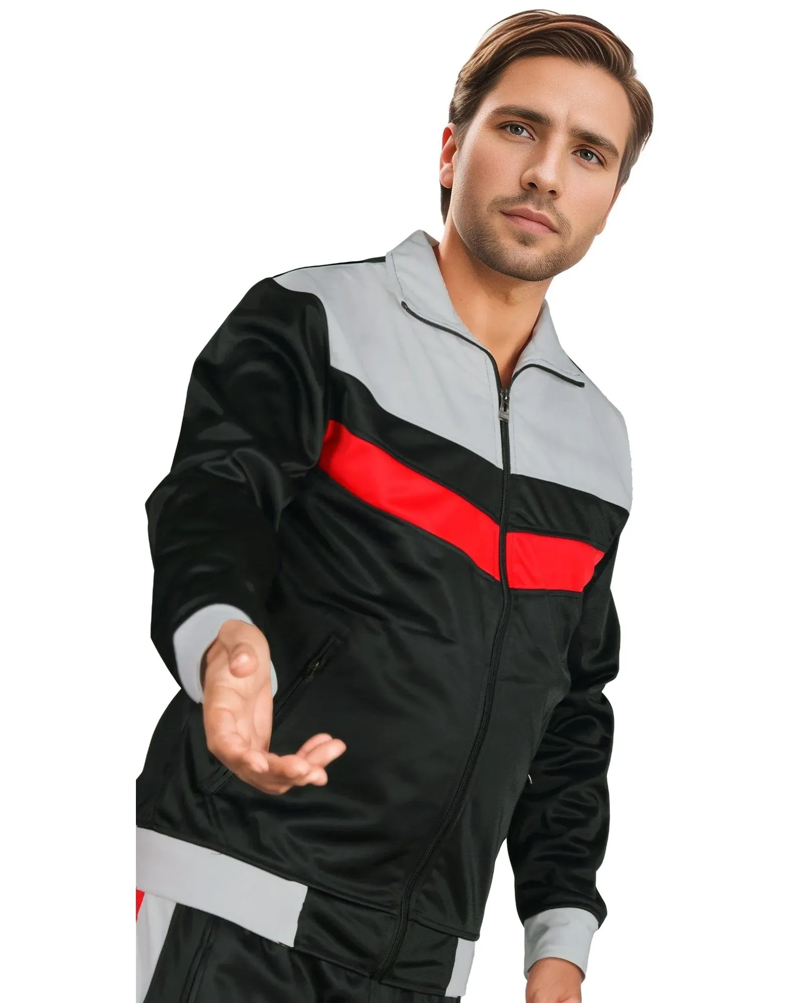 Men's Tracksuit Warm-Up 2-piece Retro Style Track Jacket & Pants Matching Set