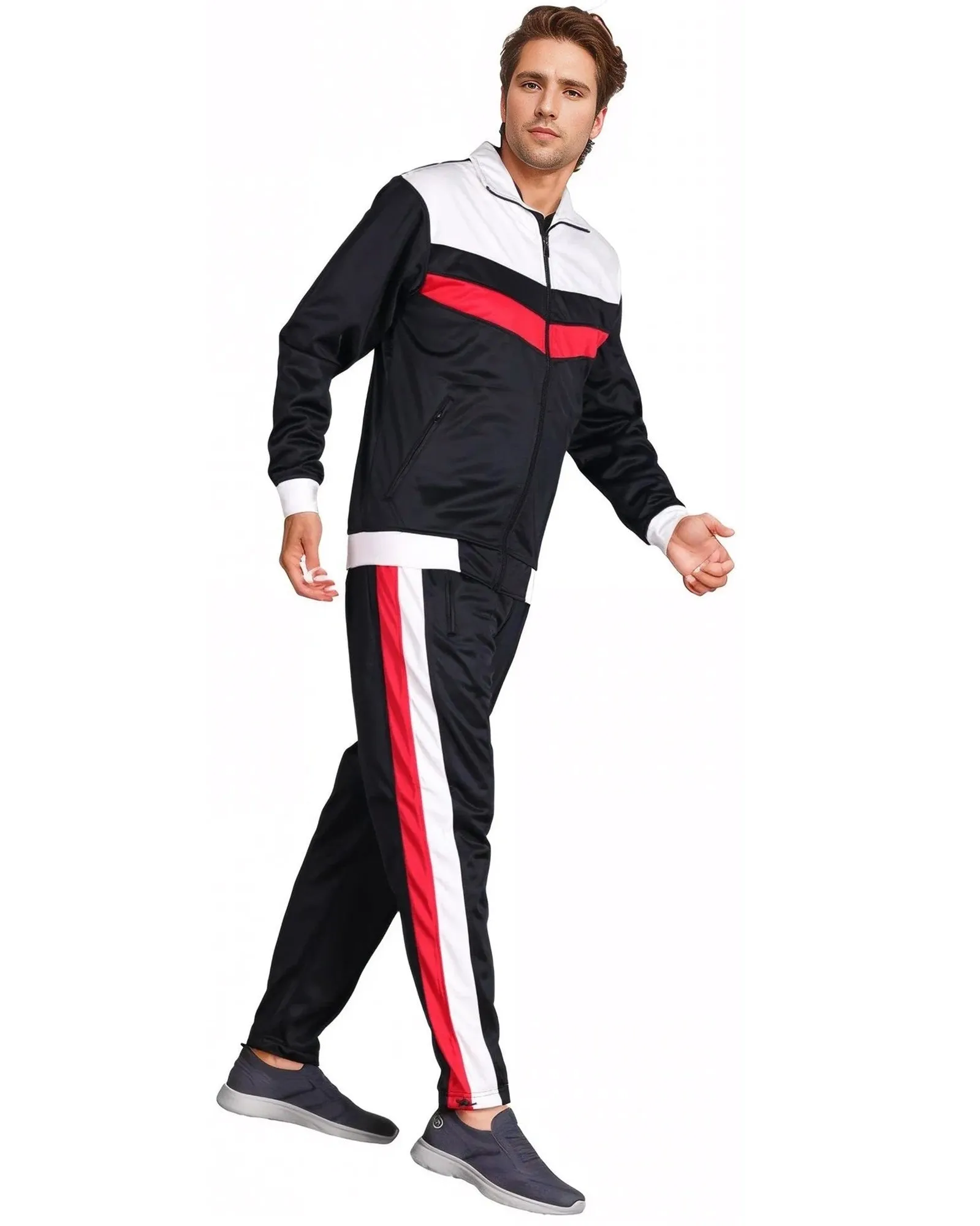 Men's Tracksuit Warm-Up 2-piece Retro Style Track Jacket & Pants Matching Set