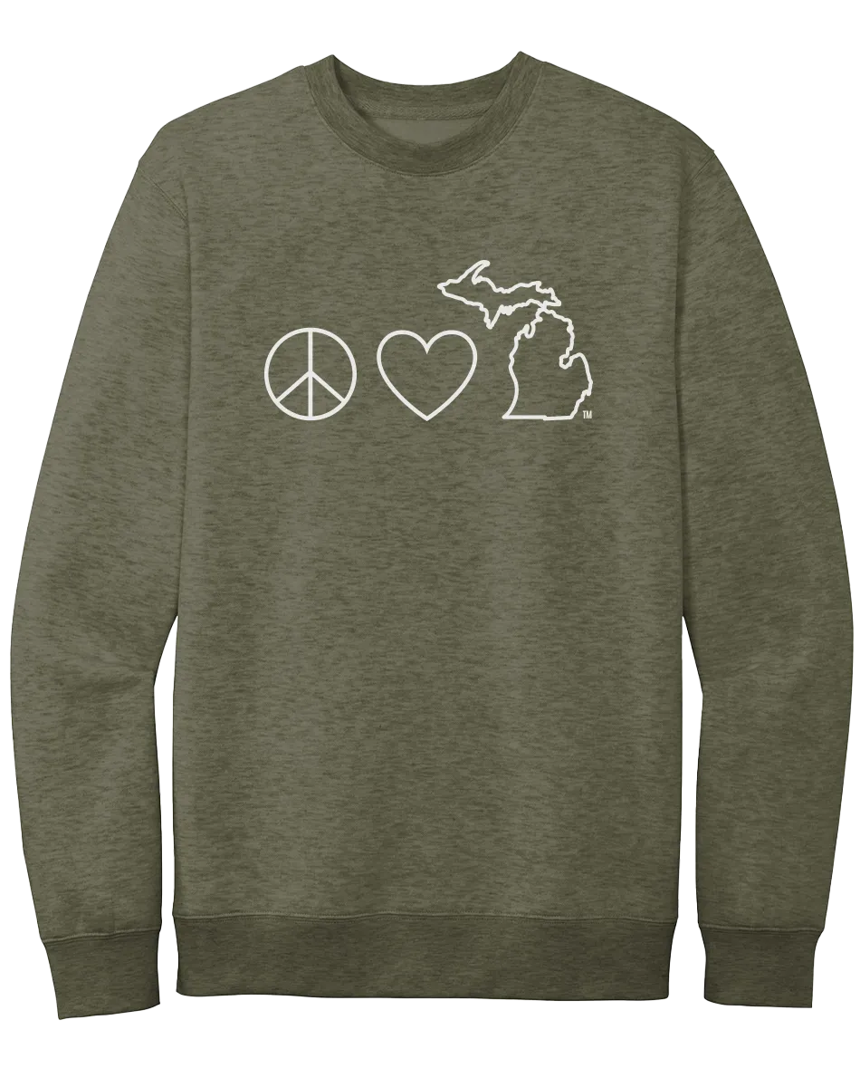 Peace, Love, & Michigan Crewneck Sweatshirt