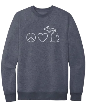 Peace, Love, & Michigan Crewneck Sweatshirt