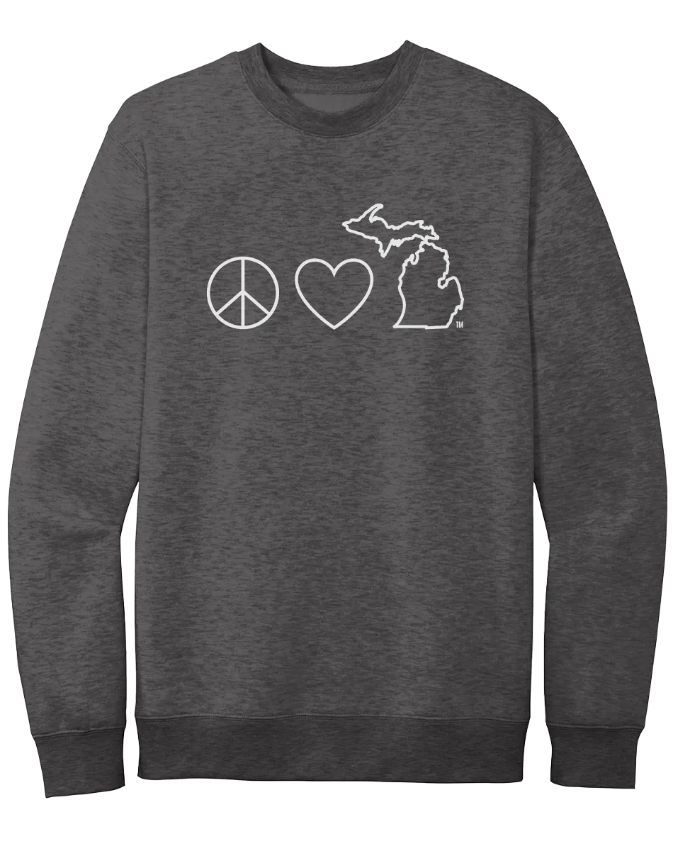 Peace, Love, & Michigan Crewneck Sweatshirt