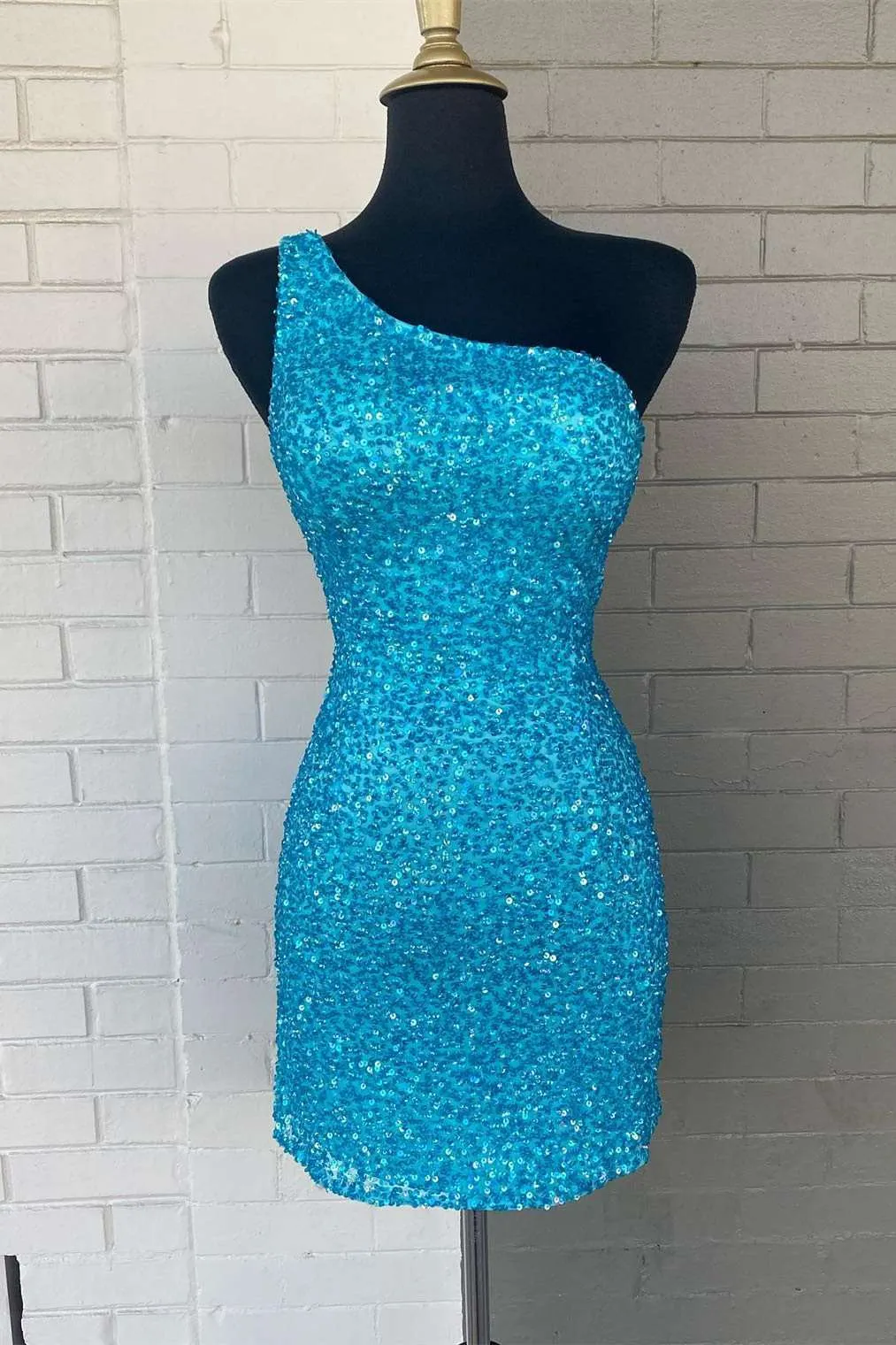 Pink Sequin One Shoulder Cutout Homecoming Dress Gala Dresses Short