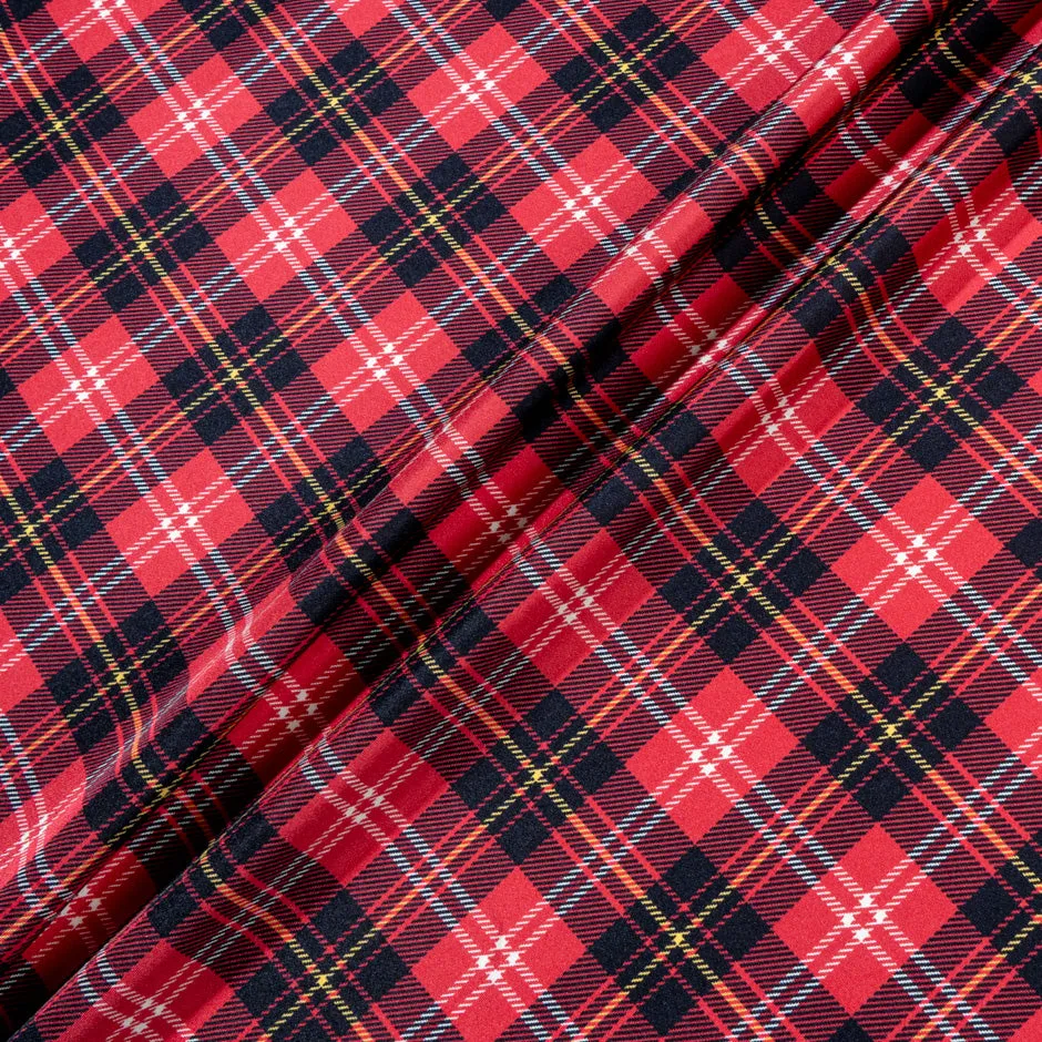 Red & Multi-Coloured Tartan Checkered Silk Twill