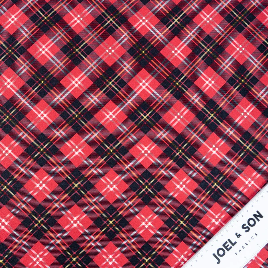 Red & Multi-Coloured Tartan Checkered Silk Twill